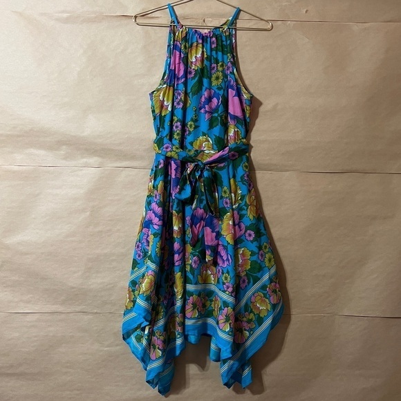 Anthropologie | Lilka Dinan Floral Halter Dress Handkerchief Hem Belted Size S - Picture 1 of 12